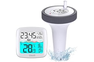 Uzoli Thermomètre piscine flottant sans fil avec capteur exterieur Température de l'eau Température intérieure Niveau de confort Horloge Réveil IPX7 Thermomètre pour piscine jacuzzis bassin - EM3385