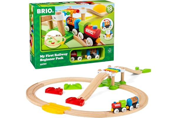 BRIO - 33727 - Mon Premier Circuit de Découverte - My First Railway - Coffret complet 18 pièces avec pont suspendu - Circuit de train en bois - Jouet mixte à partir de 18 mois