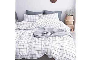 ‎ASHANLAN AShanlan Bettwäsche 135x200 cm Weiß Kariert Bettbezug und 1 Kissenbezug 80x80 cm Microfaser Aesthetic Bettwäsche-Set mit Reißverschluss