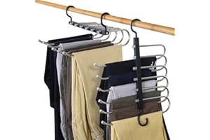 OPACELUUK Pechero Ahorro de Espacio 6 Capas 2 Usos Multi Funcional Organizador de Armario para Pantalones Bufandas Corbatas (Black-2PCS)