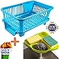Angel Bear Popular Combo Kitchen Sink Organiser & 3 in 1 Kitchen Sink Dish Rack Drainer Drying Rack Washing Basket with Tray for Kitchen, Dish Rack Organizers, Utensils Tools Cutlery (Blue)