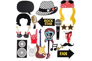 SUNBEAUTY 18Pcs Rock Roll Star Party Photo Booth Props Kit-Rock and Roll Birthday Party Decorations Western Society Culture Jazz Music Parties Decorations