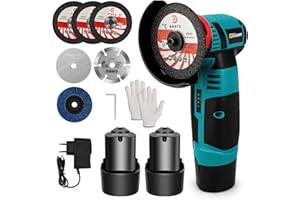 HIGHSAM Mini Amoladora Angular Profesional con 2 x 1500mah Baterías, 12V-76, Motor Sin Escobillas (Diámetro Del Discos: 76 mm), para Cortar y Pulir Madera, Piedra, Acero, Vidrio (1-1.5Ah)