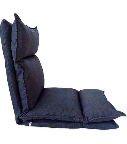 Mandir vloerstoel met gewatteerde rugleuning, meditatiestoel met extra dik zitkussen, blauw