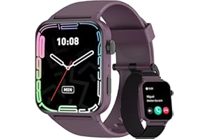 IOWODO Smartwatch damski męski 1,85 cala, zegarek fitness, zegarek sportowy z krokomierzem, monitorem tętna, monitorem snu, tracker fitness, wodoszczelny, fioletowy, Bluetooth, do połączeń z systemem