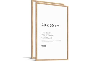 JUNOMI® 2 x Premium marcos de fotos de roble 40 x 60 cm | Marco de madera auténtica de 40 x 60 cm con cristal acrílico inastillable | Marco de roble