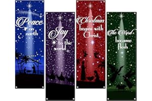 Hahafelt 2 x 6 ft Christmas Church Banners for Sanctuary Wall, Hanging Nativity Scene Banner with Scripture Religious Christian Prayer Hanging Signs for Holiday Advent Nativity Decor