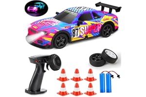 BuzzoXerex Mini Voiture Télécommandée Drift,1:22 RC Drift Car, 4WD Voiture Télécommandée avec Lumière LED Colorées et Pneus Remplaçables, Cadeau de Jouet pour Enfants de 8+ Ans (Coloré)