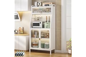 YOIZO Alacena de Cocina Blanca 66x36x162cm Alacena Cocina con Puertas y Estantes, 5 Niveles Armarios Muebles 4 Patas Ajustables (Blanca, 66cm)