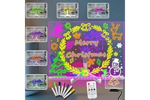 YAN-TECH Clear Glowing Reusable LED Drawing Board Planning Board 15.7 * 11.81Inch Acrylic Dry Erase Board Office School Products Desktop Whiteboard 7 Color 3 Lighting Mode Table Lamp Message Board Gift