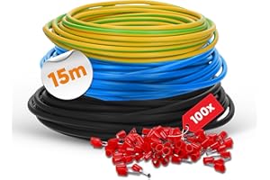 LAPP MOBILITY Lapp H07V-K 10 mm² Verdrahtungsleitung Set I 3 x 5 Meter Einzelader (schwarz, blau, grün-gelb) + 100 Aderendhülsen rot I Verdrahtungssatz 10 qmm für Zählerschrank