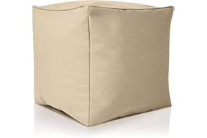 ‎GREEN BEAN Green Bean Sitzsack-Hocker 40x40x40cm mit EPS-Perlen Füllung - Fußhocker Fußkissen Sitz-Pouf für Sitzsäcke - Bodenkissen für Kinder und Erwachsene - Fußablage Sitzkissen Sitzhocker Beige