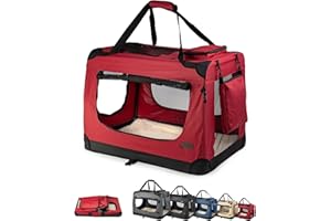 lionto Borsa trasportino per cani pieghevole per viaggi e auto, 60x42x44 cm, box di trasporto stabile con maniglie per gatti e animali fino a 12 kg, scatola in tessuto, rosso scuro