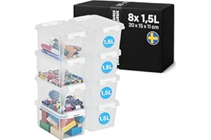 SmartStore - 8x Boîte de Rangement Plastique avec Couvercle Classic 1,5L (20x15x11cm) | Empilable et de Qualité Alimentaire | Boîte Plastique avec Couvercle & Coins Renforcés | Garantie 10 Ans