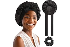 LIYANHU Silk Hair Bonnet for Sleeping with Hair Bobbles, Silk Bonnets for Women with Elastic Band, Hair Care Head Cover Hat for Women Girls Long, Straight, Curly Hair