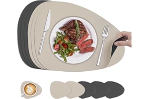 KitchenBoss Tovagliette Americane Lavabili e Sottobicchieri: Tovagliette Colazione Tovaglietta Bifacciale Per Cucine, Tavoli da Pranzo e Uffici, Grigio Antracite + Beige, 40x30cm, 6 Set