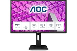 AOC 22P1-22-calowy monitor FHD, 60 Hz, 2 ms, MVA, hub USB, głośniki, bez migotania, niskie niebieskie światło (1920 x 1080 @ 60 Hz, 250cd/m², HDMI/VGA/DVI/DP/USB 3.0)