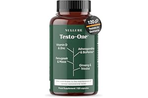 Nullure Testosterone Uomo Naturale | Vegano | Tribulus Terrestris + Maca + Ashwagandha + Zinco + Ginseng + Fenogreco + Zinco + Vitamina D + Bioperine |120 capsule (2 mesi)