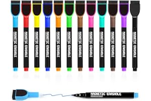 ‎AUTOAU Autoau Whiteboard Marker Magnetisch Whiteboard Stifte Abwischbar 12 Farben Wasserlöslicher Folienstift mit Schwamm, Dry Erase Marker mit Feiner Spitze für Magnettafeln Memoboard Flipchart