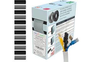 MarketConnect® Gaine Câbles Expansible Ø 12mm, L 10m • Range et Cache les Câbles • Idéal pour Bureau et TV • GRIS • MINIBOX