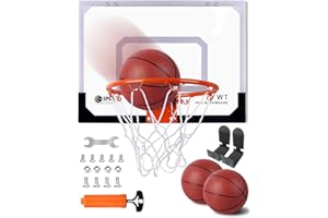 RANTIZON Basketball Hoop for Kids 15.75" X 11.81", Mini Punch-free Wall mounted Basketball Hoop for Indoor & Outdoor Doors with 2 Basketballs and Full Accessories, Sports Toys and Kids Gifts for Boys and Girls