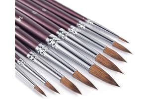 FUUMUUI Pennelli Acquerello Professionali - Set di 9 Pennello Tonda Per Dipingere per Acquerello, Guazzo, Inchiostro | Pennello Acquarelli in Martora Kolinsky | Watercolor Brushes, Pennelli per Artisti