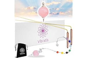 Vibratis Baguettes de Sourcier Professionnelles Modèle Premium & Pendule Divinatoire en Quartz Rose 7 Chakras | Pack Idéal pour Commencer la Radiesthésie