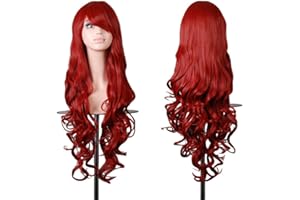 EmaxDesign de las pelucas 80cm calidad de alta largo completo de las mujeres pelo rizado pelo ondulado mechas prueba calor con pelo rulos libre peluca peine(color:rojo oscuro )