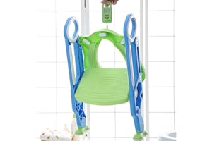 Siège de toilette avec escalier pour enfants,Enfant Réglable et Pliable, Réducteur de Toilette Bébé avec Marches, Entraîneur de Toilette, pour Toilette de Hauteur 38-42cm (Bleu + vert)