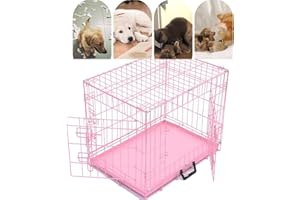XINNG Folding Dog Cage 30’’ Metal Folding Puppy Crate Cat Pet Carrier with Tray for Training Transport Traveling Carriers (77.5x48.5x55.5cm) Pink