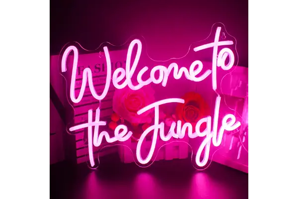 Looklight Welcome to The Jungle Luz de neón Rosa Led Letrero de neón Letras acrílicas Luz de neón Bienvenido Letreros de neón Decoración de pared para dormitorio Oficina en el hogar Boda Fiesta