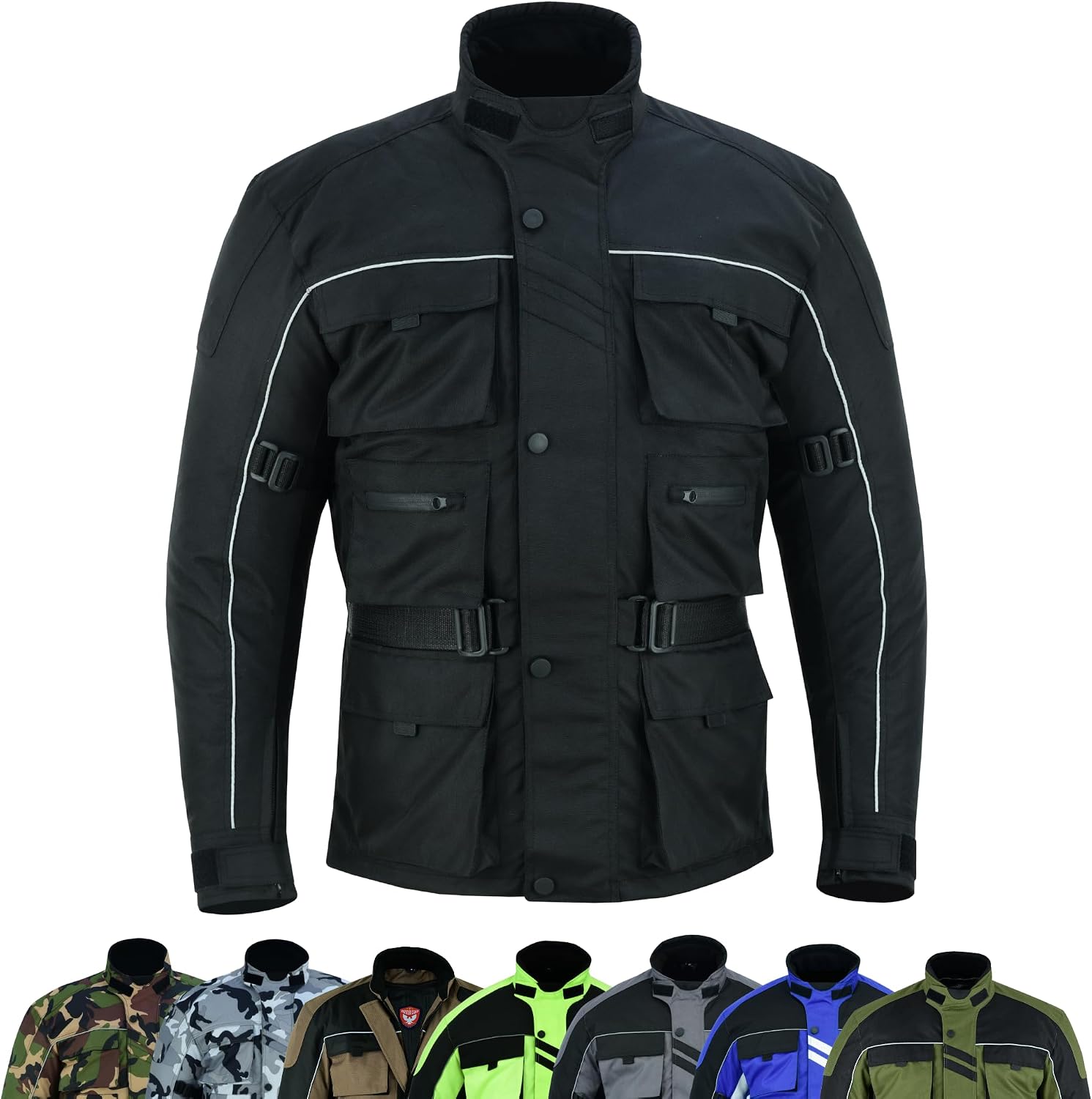 warrior gears 6 Pockets Mens Motorcycle Jacket, Textile Racing Motorbike Jacket, Hi-Vis Biker CE Protective Armored Jackets Mens Waterproof & Mesh Lining Breathable