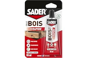 BOSTIK Sader Colle à Bois Prise Rapide 2 min – Colle Forte pour Tous Bois et Dérivés – Intérieur – Transparente après Séchage - Sans Solvant – Tube de 55 ml, Tube de 55ml