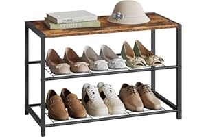WOLTU Shoe Rack 2 Tier Shoe Bench with Seat Standing, Metal Wood Shoe Storage Cabinet cupboards Organizer for Hallway SR0051dc