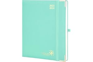 POPRUN Premium Agenda 2023 2024 Semainier 26,5x21,5cm - 17 Mois Agenda Scolaire D'août 2023 à déc 2024 - Couverture Rigide en Cuir PU, Onglets Mensuels, Papier Certifié FSC® 100 g/m², Vert Menthe