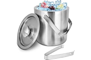 CRESBEL 1.3L Eiswürfelbehälter: Eiswürfelbehälter mit Deckel, Eiseimer Edelstahl mit Eiszange, Doppelwandiger Isolierter Eiswürfelbehälter, Eiskübel zum Kühlen von Bier Champagner Wein, Eiskühler für Party