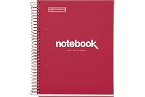 Miquelrius - Quaderno A5 Emozioni, 120 Fogli 90 g/m², Griglia 5x5 mm, 5 Strisce Colorate, Quaderni spirale, Copertina Rigida, 2 Fori, Colore Rosso