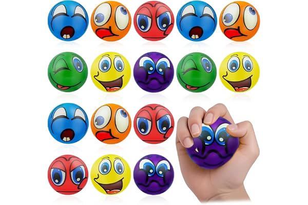 16 Pièces Balles Anti Stress Emoji, Balle Anti Stress, Balles en Mousse, Balles Émotions, Jouets à Presser pour Enfants/Adultes pour Soulager Le Stress