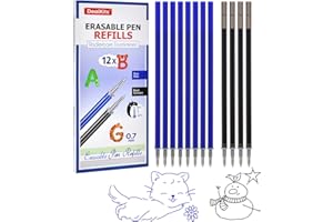 DealKits 12 Mines de rechange effaçables (8× Bleu + 4× Noir) – Compatibles avec Legami - Mines 0,7mm à encre thermo-effaçable pour stylos effaçables - Idéal pour école & bureau