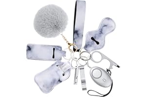 Newest 10 PCS Safety Personal Alarm for Women, OQIMAX Loud Safety Keychain Set with Safe Sound Personal Alarms, LED Flashlight, Whistle, No Touch Door Opener, Security Personals Alarm for Kids (Grey)