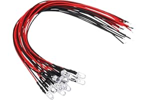 PATIKIL 5mm LED Diode Light, 12 Pcs 3V DC Pre Wired Mini LED Lights Bulb Light-emitting Lamp for RC DIY Indicator Lighting, White Light