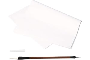 KUOU 60 Sheets Chinese Japanese Calligraphy Rice Paper Chinese Ink Painting Sumi Drawing Paper Practice Xuan Rice Paper with Wolf Hair Calligraphy Painting Chinese Brush