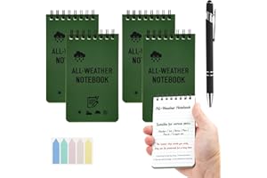Jiayaus 4PCS Waterproof Notebook, A7 Pocket Notebook with Ballpoint Pen and Index sticker, All-Weather Mini Notepad, 100 Pages Spiral Notebooks for Outdoor Records, Camping, Office, School