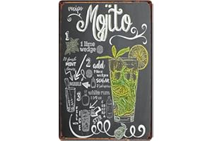 Free Pintree Original Retro Design Mojito Receta Cóctel Estaño Metal Signs Wall Art | Grueso hojalata Impresión Cartel Decoración de Pared para Bar
