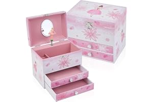TAOPU Fairy Musical Jewellery Box for Girls with 2 Drawers,Kids Music Box with Spinning Ballerina,Little Girls Gift for Ages 3-12