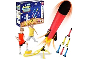 REFUN Rocket Launcher for Kids, Summer Outdoor Rocket Toys with 6 Foam Rockets, Soars Up to 100 Feet