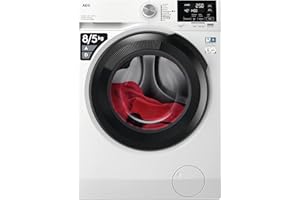 AEG 7000 Series Washer Dryer 8kg Wash/5kg Dry Load LWR7185M4B, Prosteam Freestanding Washer Dryer using 96% less water, 1400rpm Spin, Energy Class A, White