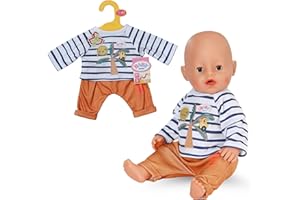 BABY Born Palmen-Outfit aus gestreiftem Langarm-Shirt mit Palmenmotiv & Jogginghose - Hochwertiges Puppenzubehör - Kleidung geeignet für Puppen der Größe 43 cm