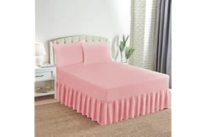 Ziya Homes Fitted Valance Sheets - Polycotton Frilled Bed Skirt, Anti Allergic, Extra Deep, Easy Care (Pink, Double)