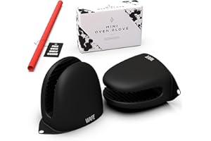 WAFE Mini Oven Gloves for Air Fryer - 2 Silicone Finger Gripper Kitchen Mitts - Heat Resistant Pinch Covers for Cooking, BBQ, Grilling - One Size Fits All Double Hand Pot Holder w/Oven Rack Protector